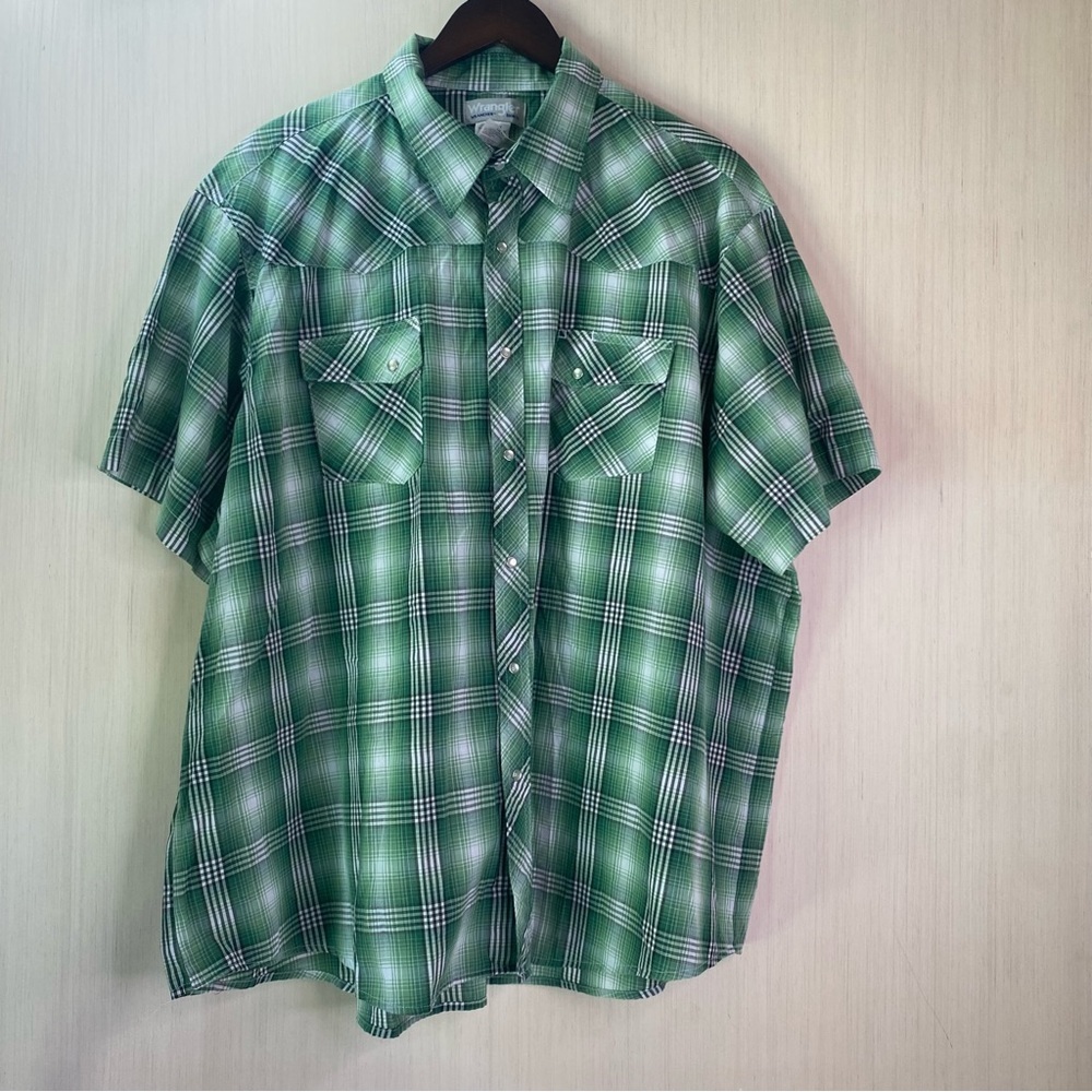 Wrangler Men's Western Short Sleeve Button Up Green Plaid Cowboy Shirt Size 3X